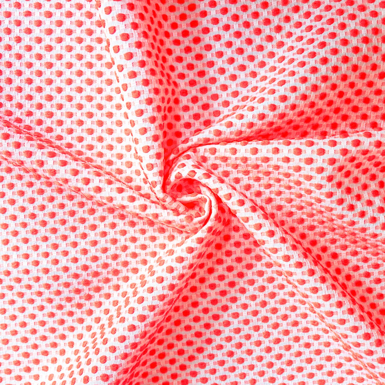Neon Pink-White Poly-Lycra Texture Dobby Jacquard Woven Fabric By the Yard